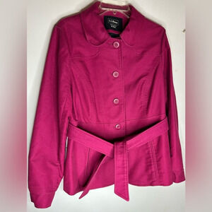 LL Bean Fuchsia Lined Blazer Jacket Cardigan Women‎ Pink Cotton Back Belt Size M